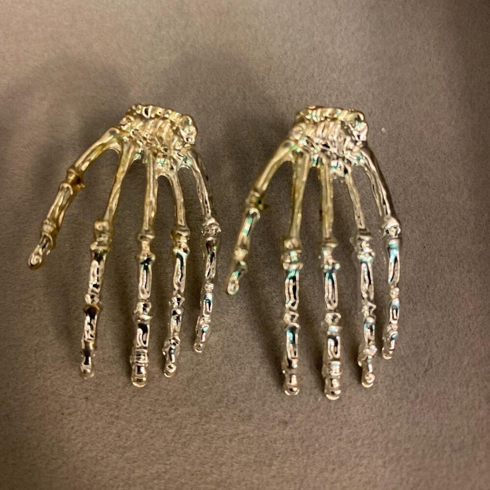 Silver skeleton hand earrings
